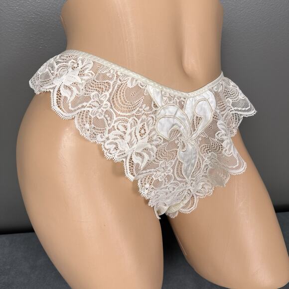 Vintage New Natori Panties Hi Cut Size 5 100% Nylon Lace Satin Cheeky Ivory - Picture 5 of 9